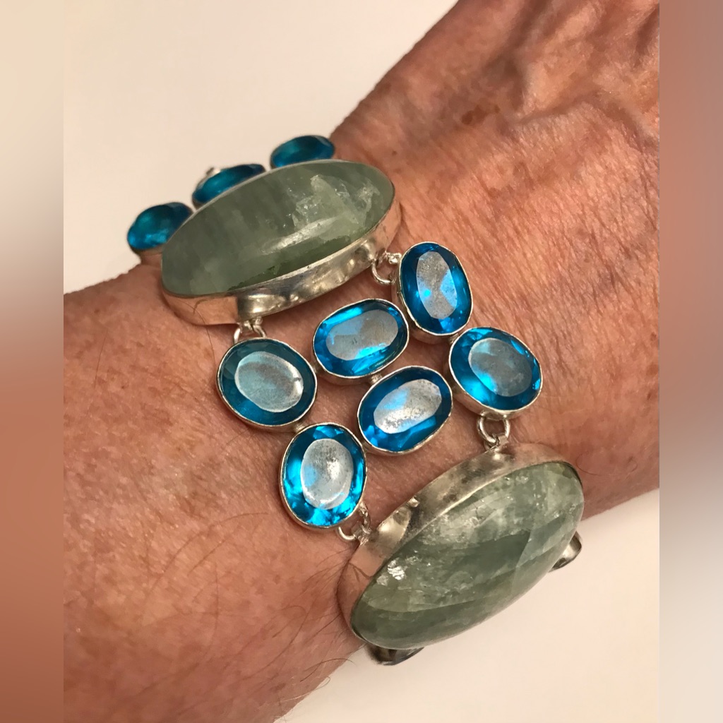 Aquamarine Blue Topaz 925 Sterling Silver Bracelet